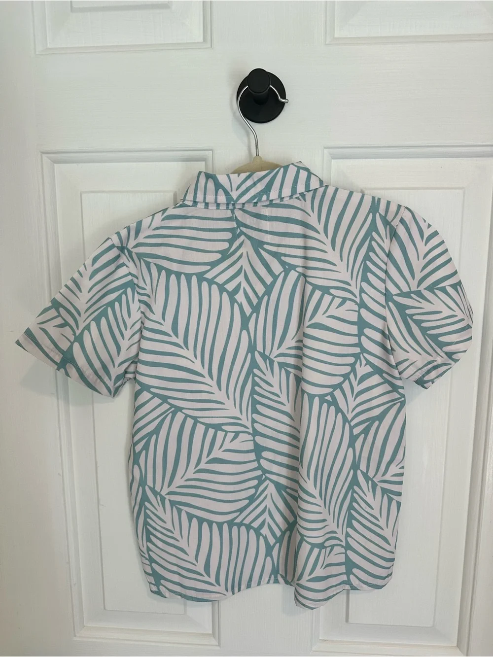 Boys Teal Palm-Print Button Down Shirt